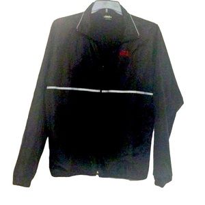 🌞 Sports Illustrated vtg windbreaker black reflector silver line red text XL